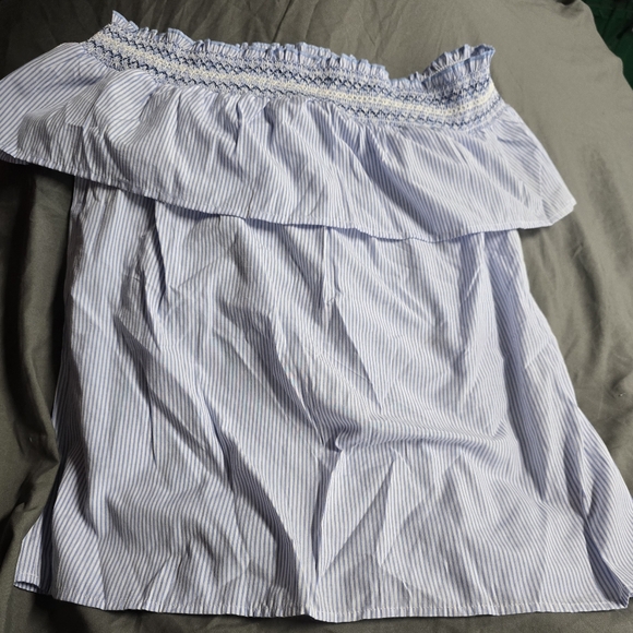 Primark Blue and White Striped Off-Shoulder Top - Picture 1 of 3